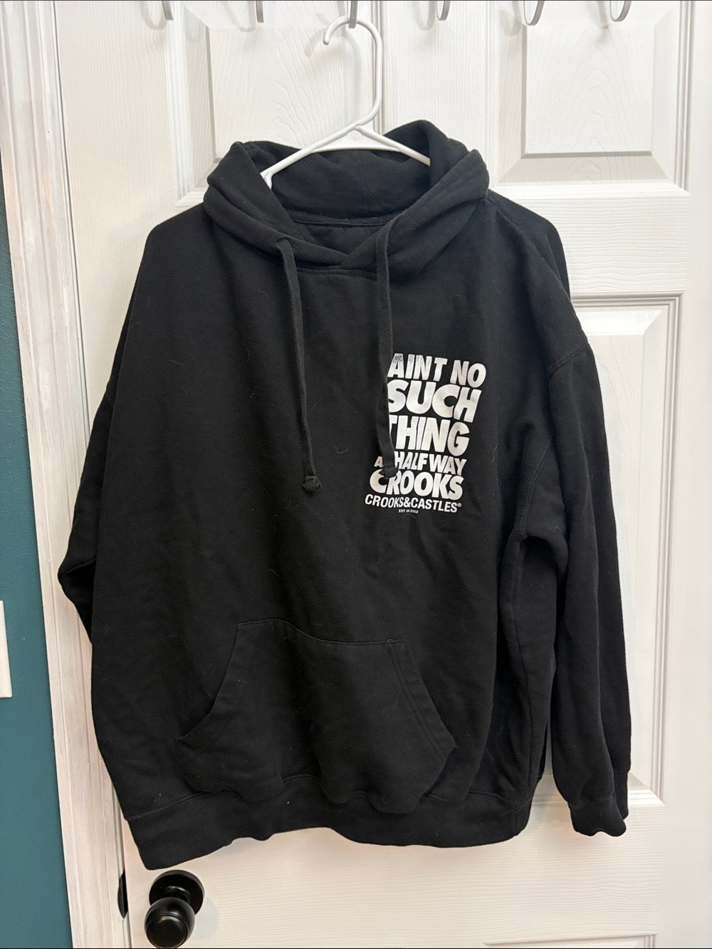 Crooks & Castles Black Hoodie with White Chest Graphic